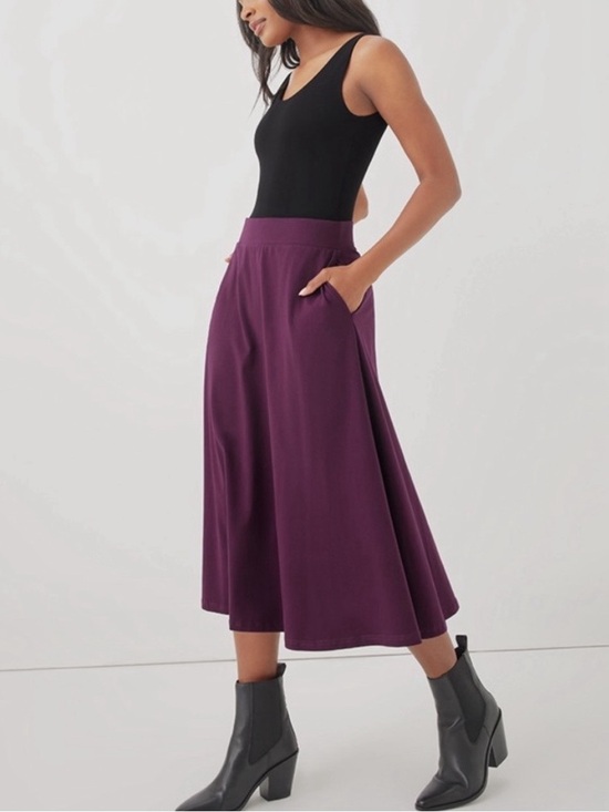 Pact Dresses & Skirts - Pact Organic Cotton Fit & Flare A-Line Skirt Midi Length Size Large Plum Purple